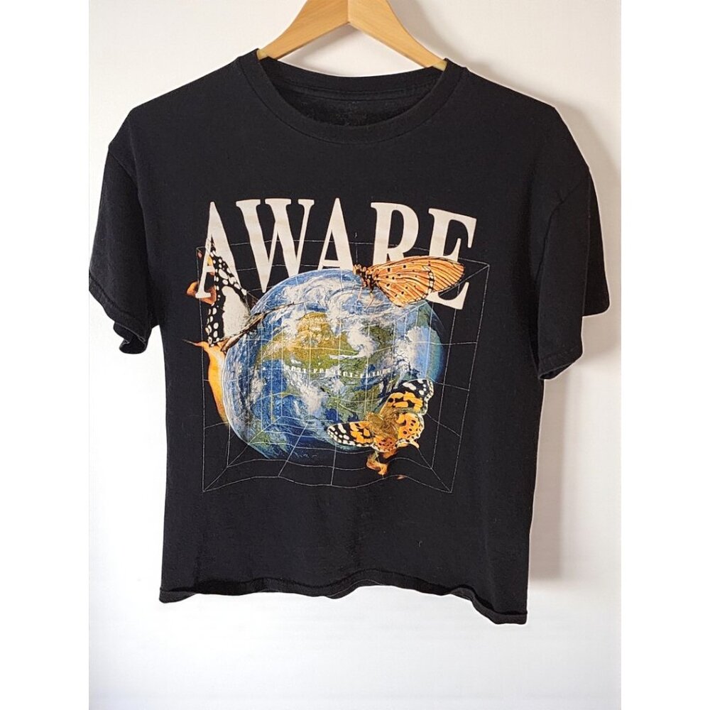 12oz Club AWARE Black Graphic Tee Unisex M – Earth Butterfly Eco Shirt